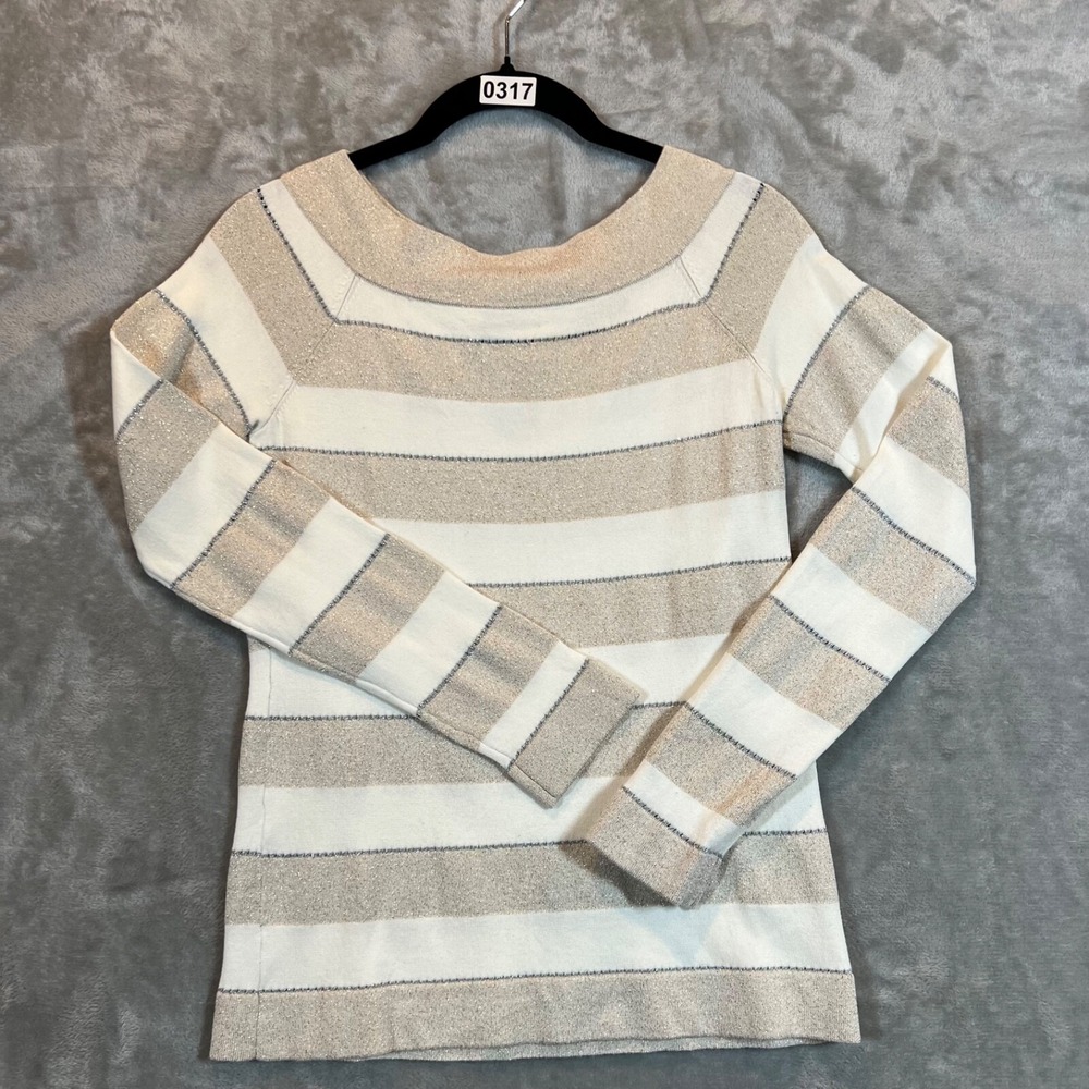 White House Black Market Women's Sweater Small Keyhole Back Striped Sparkly